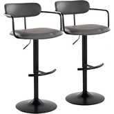 Demi Adjustable Height Swivel Bar Stool in Black Metal & Grey Leatherette (Set of 2)